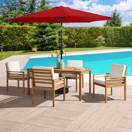 ALATERRE FURNITURE 6 Piece Set, Okemo Table with 4 Chairs, 10-Foot Auto Tilt Umbrella Red ANOK01RD02S4